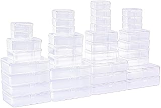 LJY 36 Pieces Mixed Sizes Rectangular Empty Mini Plastic Storage Containers with Lids for Small Items and Other Craft Projects (Clear)