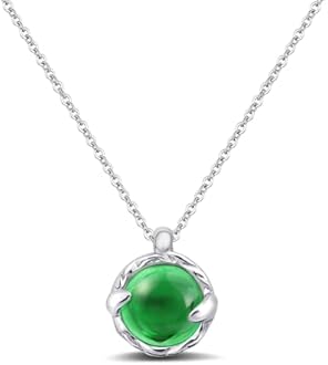 Circle Emerald Necklace Green Gemstone Pendant Necklace for Women Girls Silver Handmade Necklaces Emerald Jewellery for Gift Valentine's Day