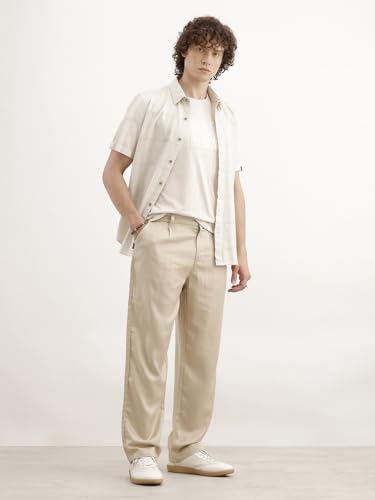 Image of WROGN Men's Linen Blend Trousers | Solid Design | Loose Fit
