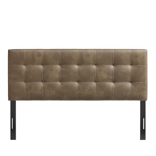 Image of Modway Lily Vegan Leather Full Size Headboard with Biscuit Tufting in Mushroom - Vegan Leather Upholstery with Padded Design and 5 Height-Adjustable Mounts