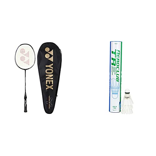 Image of Yonex VOLTRIC 0.5DG Badminton Racquet (Black /Lime, Graphite, 35 lbs Tension) & Yonex AeroClub (ACB) TR Badminton Feather Shuttlecock combo