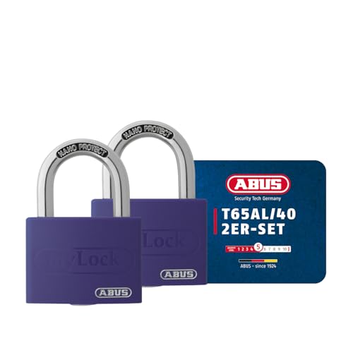 ABUS Vorhängeschloss T65AL/40 myLOCK - individuell beschreibbar - Spindschloss - massiver Aluminium-Schlosskörper - ABUS-Sicherheitslevel 5 - Lila (Packung mit 2)