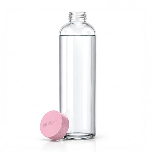 Image of Rioware Glass Water Bottle 1 Litre | Airtight lid | Leak Proof | Silicon Cap | Fridge Water Bottles for Home, Office & Gym (1 Ltr- Pack Of 1, Pink)
