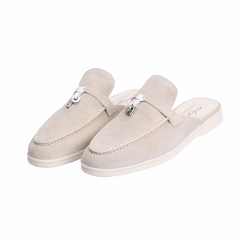 Image of XOBZJH Designer Women's Mules Flat Heel - Suede Leather Flats with Tassel Detail, Comfortable Slip-On Backless Loafers,Casual & Work Shoes