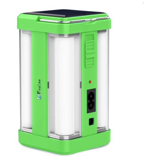 Image of Solar Rechargeable Emergency Light for Home | 4 Side Tube Lantern Lamp with 32 SMD LED, Battery Backup, Floor Light for Indoor & Outdoor Use (Green)