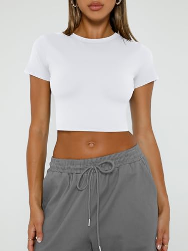 WYNNQUE Womens Crop Tops Cute Summer Scoop Neck Basic Tees Slim Fit Trendy Short Sleeve T Shirts for Teen Girls 20252
