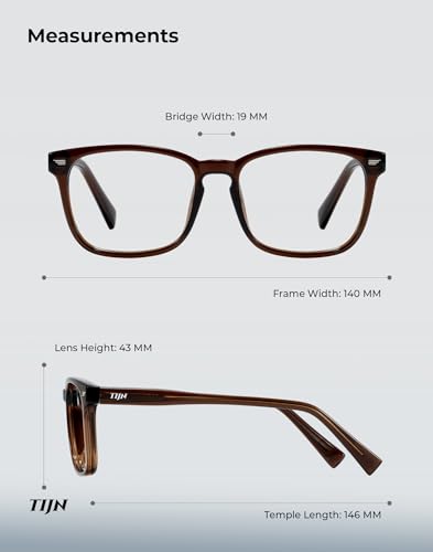 Image of TIJN Premium Blue Light Blocking Glasses for Women Men Computer Gaming Use | Square TR90 Frame Nerd Eyeglasses Anti Blue Ray with Red, Orange, Clear Lens for Computer, Phone, TV and Evening Screen Use