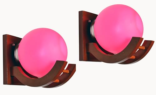 Image of Traditional Indoor Wall Light Wall Lamp Wood Light for Home Decoration,Living Room,Indoor Outdoor (Brown) Globe Shape Wooden 5 to 80 Watts E27 Holder(Bulb not Included) Pack of 2