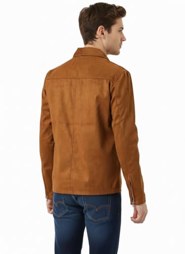Generic Men's Classic Super Suede Leather Jacket, Brown, S - Image 4