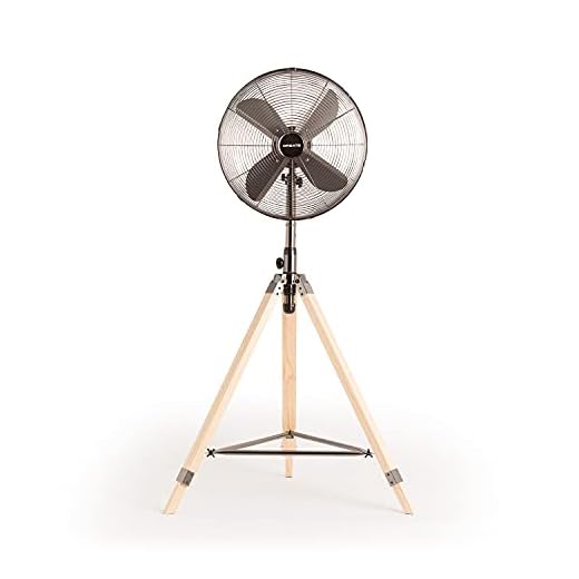 CREATE / AIR TRIPOD RETRO/Ventilador de pie oscilante Negro con 4 Aspas/Silencioso, 3 Niveles de Ventilación, Regulable y ajustable 126-135cm, 80W / Trípode Plegable de Madera