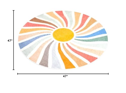 Topotdor Sun Rainbow Round Rug,Colorful Boho Kids Rug Ultra Soft Washable Nursery Rug For Bedroom Perschool Classroom,47 Inch Round thumb #1
