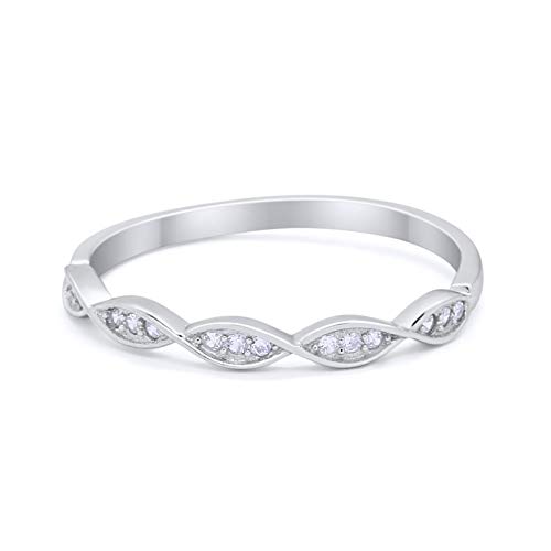 Blue Apple Co. Art Deco 2mm Half Eternity Twisted Band Round Simulated Cubic Zirconia 925 Sterling Silver Size-4