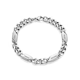 Gaosh Bracelet Homme Personnalis� avec Pr�nom Grav�, Bracelet Cubains en Acier Inoxydable 7/7.5/8/8.5/9/9.5 Inch Noir Argent, Cadeau de F�te des P�res pour Papa Papi (Argent-4)