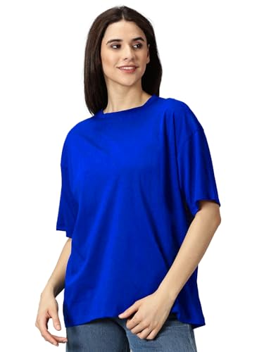 Image of LEOTUDE Women's Drop Shoulder Oversized Baggy Fit Half Sleeve Plain Solid Round Neck Multicolor T-Shirt Combo for Women's (Pack of 3)