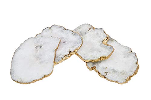 Godinger White Quartz Coasters Brass Edge, Set of 4