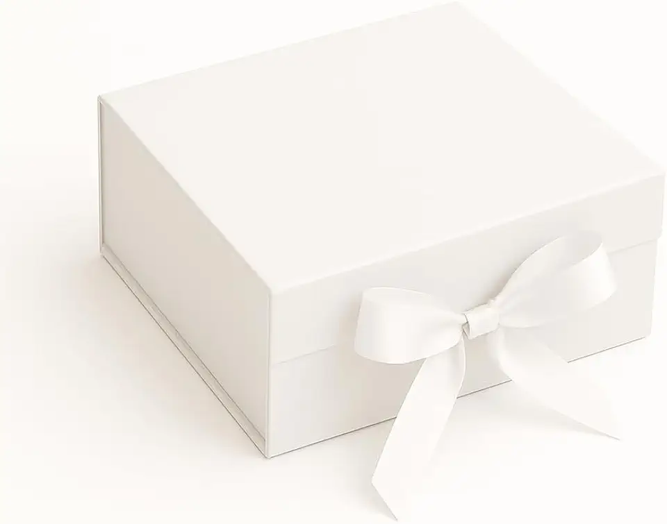 Caixa De Presente Premium Rígida Com Trava Magnética e Laço de Cetim (Branca, 20x18x8cm)