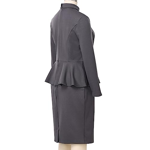 Image of FAD-4U Church Clergy Dress for Women Minister Long Sleeve Ruffle Slim Pencil Dress with Tab Insert Stand Collar