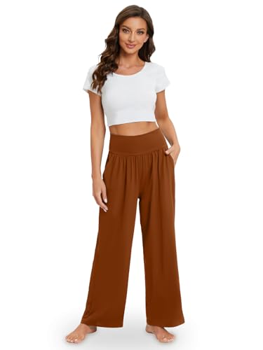 Image of Gracyoga Wide Leg Yoga Pants for Women Casual Loose Cozy Sweatpants High Waisted Lounge Pajama Flowy Pants With Pockets