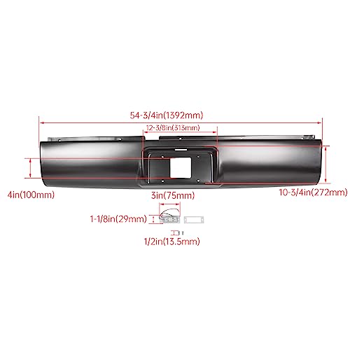Ecotric New Black Rear Roll Pan Bumper W/License Hole & Light Compatible With 1994-2003 Chevrolet S10 S15 Sonoma Gmc Pickup #TOP3