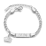 JewelryWe Pulsera con nombre para niños personalizada: con colgante Corana/estrella/corazón/mariposa de acero inoxidable color dorado/plata
