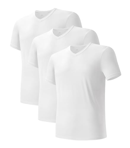 DAVID ARCHY Men's Undershirts Quickly-Dry T-Shirt, Stretch and Moisture-Wicking V Neck Tees, 3 Pack