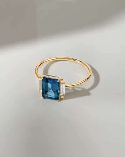 YoTreasure 14K Yellow Gold Ruby, Citrine & London Blue Topaz Engagement Rings for Women | Solid Gold Three-Stone Promise Ring | Birthstone Jewelry for Women | Available in Size 5-103