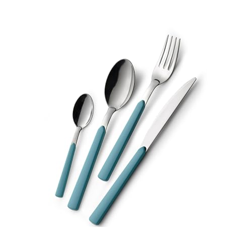GLOUPIE Set 24 Posate Loft Celeste Per 6 Persone in Acciaio Inox e Manico In ABS Made In Italy Lavabili In Lavastoviglie