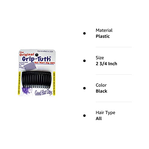 Good Hair Days 2 3/4 Inch Grip-Tuth Comb - Black - 2 Combs - Thumbnail 6