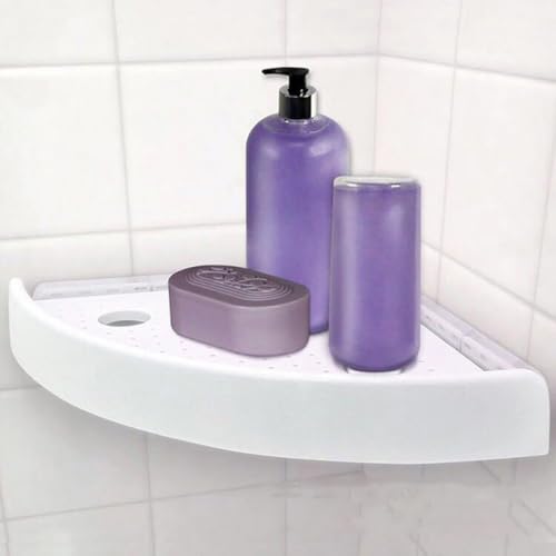 Estante de almacenamiento triangular sin taladro para esquinas de baño blanco 7