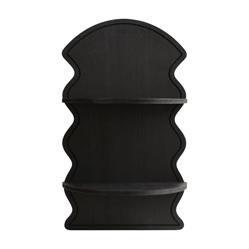 Image of American Art Decor Black Wavy Arched Lunar Ledges Wall Shelf, Wooden 2-Tier Floating Bookshelf for Wall, Carved Fluted Arch Display Shelf for Bedroom Bathroom Kitchen Living Room Decor, 14 inch x 24 inch