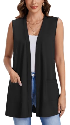 WEACZZY Womens Sleeveless Cardigan Fashion Casual Soft Knit Business Vest Tops with Pockets 2026 Black Medium