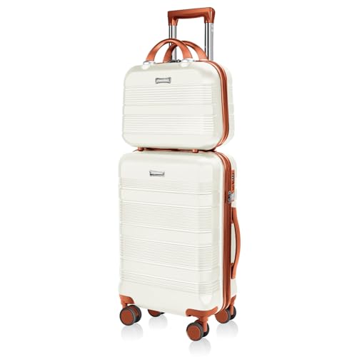 Carry On Luggage 22x14x9 Airline Approved, Hard Case Luggage Sets 2 Piece, PC+ABS Small Luggage Suitcase with TSA Lock & Spinner Wheels (14/20) - Beige Brown