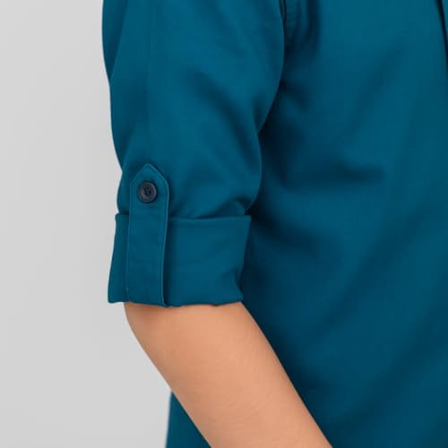 Image of Boys Kids Turquoise Blue Cotton Shirt, Long Roll-Up Sleeves, Party, Age 2-11 Years