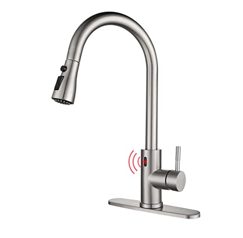 Gangang Berührungslose Küchenspüle Wasserhahn Pull Out Automatischer Sensor Mixer Edelstahlbürste Nickel Cover