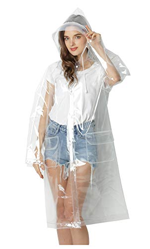 Freesmily Transparent Long Raincoat Waterproof EVA Rain Jacket for Women Men with hood (Transparent - Standard, L)