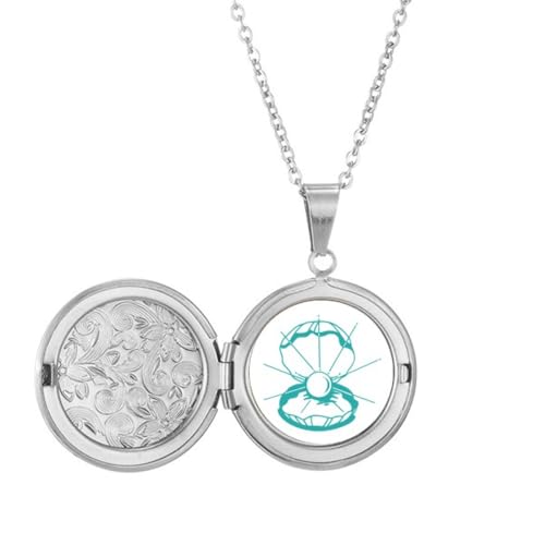 Collier médaillon festonné vert illustration marine en acier pour femme