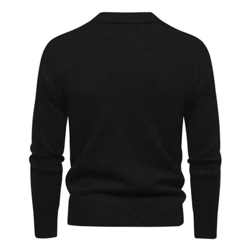 Men's Half High Neck Sweater Knitted Pullover Round Neck Slim Fit Warm Thick Knitwear M46-Black L