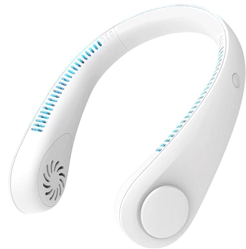 Image of TMY Portable Hanging Bladeless Neck Fan (White) | Rechargeable Battery Operated Personal Fan | 3 Speed Wearable Cooling Fan | Hands-Free USB Neck Fan for Travel, Office, Outdoor & Gym (TMY19)