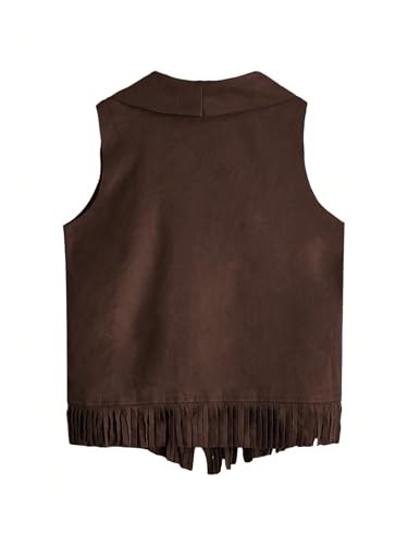 Image of Verdusa Girl's Faux Suede Tassel Vest 70s Hippie Cardigan Cowgirl Fringe Jacket