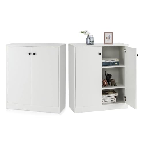 KOMFOTTEU Credenza da Cucina con 2 Ante, Mobile Buffet Basso con Dispositivi Antiribaltamento, Armadio Dispensa per Soggiorno, Sala da Pranzo, Camera da Letto, Ingresso, 72 x 34 x 85,5 cm (Bianco)