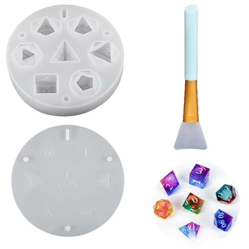 Ygapuzi Silicone Dice Molds, DND Dice Epoxy Resin Casting Mold with 7 Standard Stereoscopic Dice Cavities Food-Grade for DIY Dices Making, Table Board Game Dice Lovers (Translucent