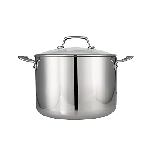 Image of Tramontina Tri-Ply Clad Stainless Steel 8-Quart Stock Pot with Glass Lid, Induction-Ready Pasta Pot, Dishwasher-Safe, NSF-Certified