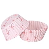 Tioncy 300 Pcs Pink Bow Cupcake Liners Coquette Bow Cupcake Wrappers Baking Cups Baking Standard Liners Holders for Baby Shower Wedding Bachelorette Bridal Showers Birthday Party Decoration