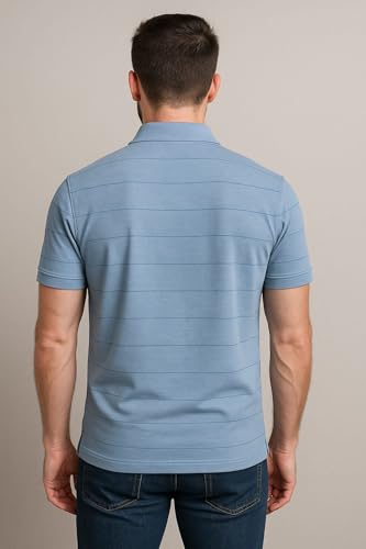 Image of WILD ELEPHANT Men Cotton Striped Polo Neck Half Sleeve T-Shirt with Pocket