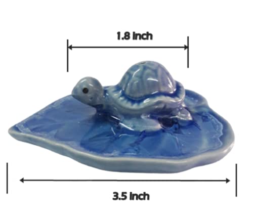 Dolphin Shop, Ceramic Incense Holder Stick Burner Small Turtle Blue With Leaf Tray Dish 1 Pc Handmade Cute Animal For Decorative Statue Home Indoor Outdoor Buddhist Massage Spa Yoga Office #TOP2