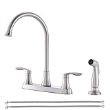 Friho Kitchen Faucet with Side Sprayer, Brushed Nickel Stainless Steel Kitchen Faucets with Supply Line, 3 or 4 Hole 2 Handle Kitchen Sink Faucet for RV Laundry Utility Bar