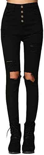 SweatyRocks Girls’s Informal Excessive Waist Ripped Skinny Denims Distressed Denim Pants