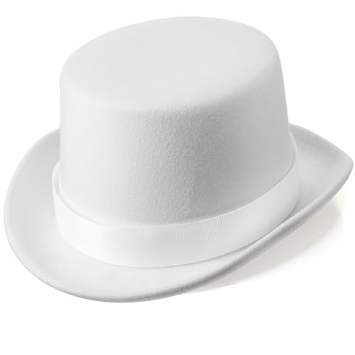 Shihanee Victorian Top Hat Circus Show Hat Cowboy Hat for Adults Halloween Cosplay DIY(White Top Hat)
