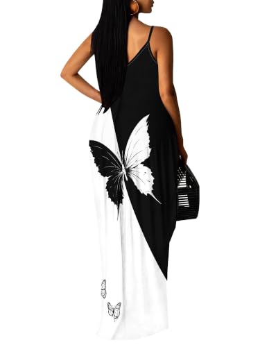 Image of Women's Summer Maxi Dress Spaghetti Strap Floral Boho Beach Long Sundress with Pockets