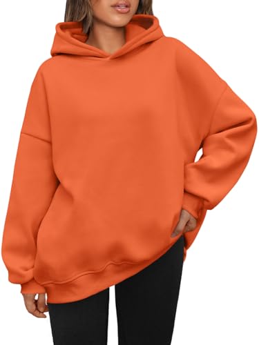 سويت شيرت كبير الحجم من الصوف، بلوفر بغطاء للرأس، هودي عصري للخريف والشتاء للنساء من اوتوميت، برتقالي، M